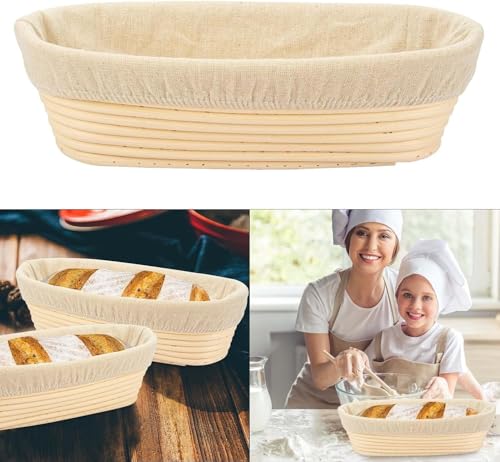 2PACK 12 inch Oval Bread Proofing Basket Banneton Bread Dough Proofing Rising Rattan Basket & Liner for Baking Bread Making - size: 2 PACK 12 inch