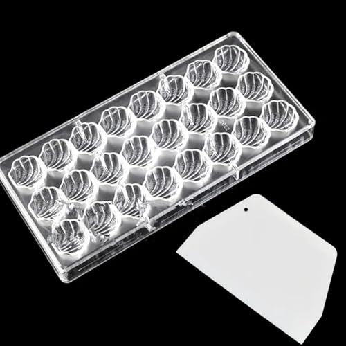 24 Grid Chocolate Candy Mold PC Polycarbonate Chocolate Making Mould with Scraper (Scalloped Shell) - color: Scalloped Shell