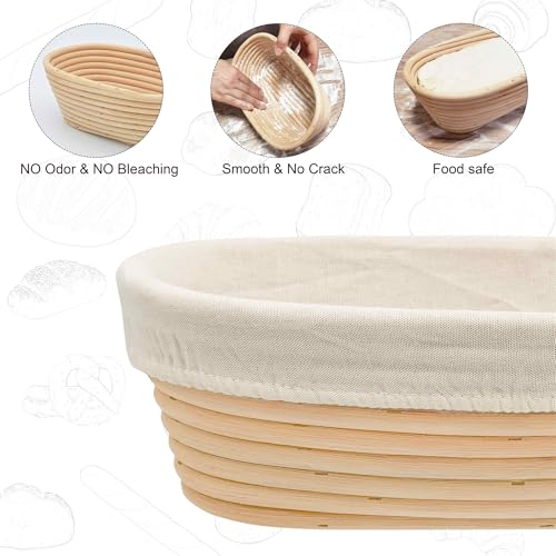 Banneton Bread Proofing Basket set of 2, 9.8 Inch Oval Sourdough Proofing Baskets with Liner,Dough Proofing Bowls,Made of Natural rattan,for Sourdough Bread Baking Supplies - size: 2 set 9.8 inch Oval