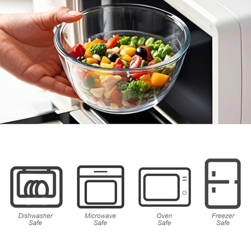 M MCIRCO 4 Packs Glass Mixing Bowls with Lids Set, 0.8/1.7/2.9/4.8 Qt