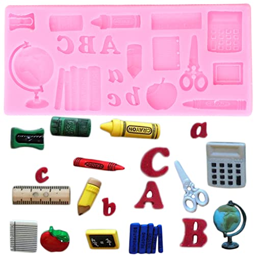 Mujiang Back to School Silicone Molds Crayon Book Fondant Mold Set Of 4 - color: Style A
