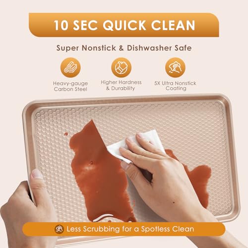 Baking Sheet Pan Set of 3, Nonstick Carbon Steel Cookie Sheets with Texture - color: Textured Rose Gold