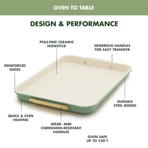 GreenPan Bakeware 13" x 9" Ceramic Nonstick Quarter Sheet Pan, Sage Green - color: Sage Green, size: 13" x 9" Quarter Sheet Pan