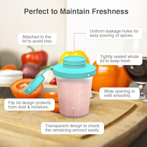 SOPHICO 3.2 & 4.5oz Salt and Pepper Shaker,With Moisture Proof silicone lid - color: Mint & Grey, Medium & Large