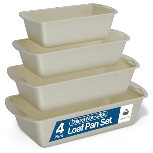 Nonstick Loaf Pan Set Pack of 4, 7" to 11" Large Baking Bread Pan, Oven Safe Up to 450°F, PFOA, PFOS, PTFE Free, Space Saving Stackable Design, Stain Resistant, Dishwasher Friendly, White Marble - color: White Marble, size: 4 Pack (Varied Sizes)