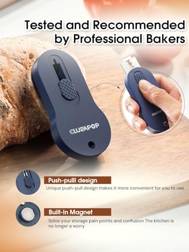 CLUEAPOP Extractable & Magnetic Bread Lame Dough Scoring Tool,Sourdough Scoring Tools,Bread Dough Cutter Slashing Razor Tool,5 Razor Blades,Bread Baking & Making Tools Supplies Accessories - color: Navy Blue