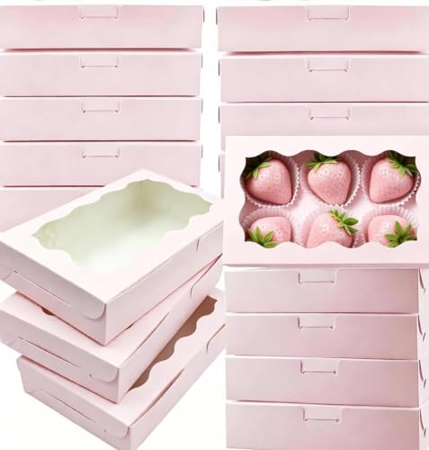 Cookie Boxes with Window Pink Bakery Boxes 7 x 4.3 x 1.5 Inch Takeout Treat Boxes for Cookies, Donuts, Pastry, Strawberries, Macarons(20PCS) - color: Pink
