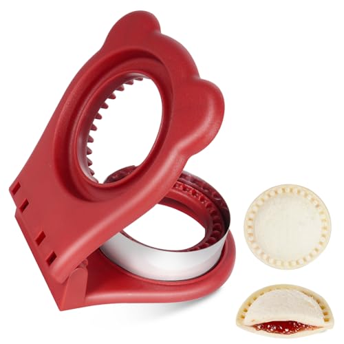Sandwich Cutter and Sealer for PB&J, Round Crustless Kitchen Tool, Kids Lunch Snacks Maker for Biscuit, Cookie-Dough, Red,3.2inch - size: 5x4x1.6inches