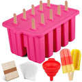 Homemade Popsicles Molds, Food Grade Popsicle Molds for Kids, 10 Cavity Non-BPA Silicone Ice Pop Maker, Reusable Silicone Popsicle Molds with 50 Stick, 50 Bags, Funnel (Pink) - color: #Pink