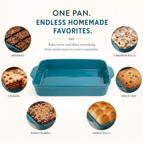 King Arthur Baking Company Rectangular Pan With Handles, Ceramic, Distributes Heat Evenly, 9 x 13-Inch, For Oven-To-Table Cakes, Brownies, Bars, Rolls, And Casseroles - style: Rectangular, 9 x 13-Inch