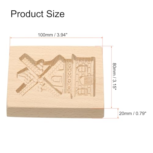 HARFINGTON Wooden Cookie Mould 3.94" x 3.15" Windmill Carved Baking Cookie Tool Biscuit Press Stamp - style: Windmill