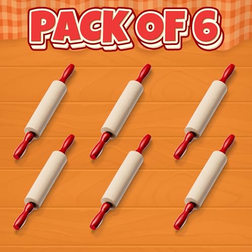 7.5 Inch Mini Wooden Rolling Pins (6-Pack) Kids Play Dough Rolling Pin Set
