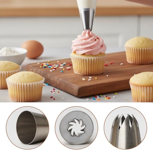 Closed Star Piping Tip #336 – 4Pcs Large Stainless Steel Pastry Tube Nozzle Tips for Cake Decorating, Frosting, Cream, Icing, Cupcakes, Swirls, Roses, Snow Tops, Cookies & Baking