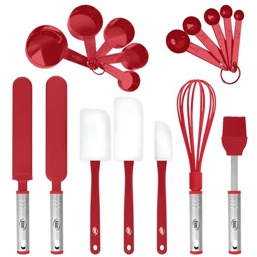 Silicone Spatula Set, 17 Piece Baking Utensils, Nylon and Stainless Steel, Non Stick and Heat Resistant Bakeware set New Baker's Gadget Tools Collection - color: Red