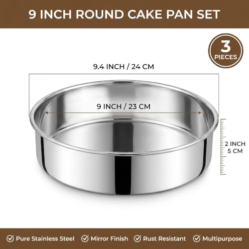 Homikit 9 Inch Round Cake Pan Set of 3, Stainless Steel Smash Cake Pan - size: 9 inch