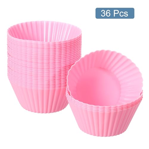 uxcell 36Pcs Silicone Cupcake Liners Non-Stick Baking Cup Pink - color: Pink, size: 3.5cm/1.4inch