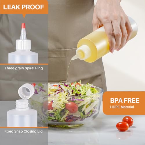 Sopito Squeeze Bottles, 16oz Plastic Condiment Squeeze Bottles with Labels & Funnels & Brusher for Liquids Sauces Ketchup Oil, 3 Pack - size: 3