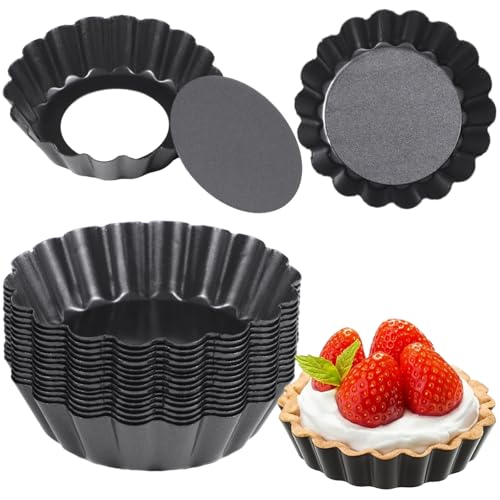 Homaisson 16 PCS Mini Removable Bottom Tart Pans, 3 in Nonstick Carbon Steel Fluted Cake Molds, Flower Shape Mini Pie Pans, Baking Cups for Tarts, Pudding, Brownies, Small Quiche