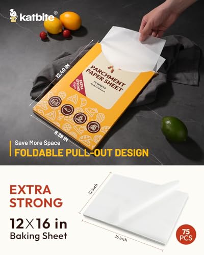 Katbite 75 Pcs White Parchment Paper Baking Sheets, 12x16 Inch, Heavy Duty - size: 12"x16"-75