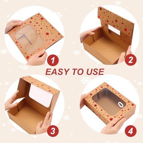Christmas Brown Holiday Cookie Boxes, Red Star, 24 Pack, 9x6x3 In - color: Red Star-Brown