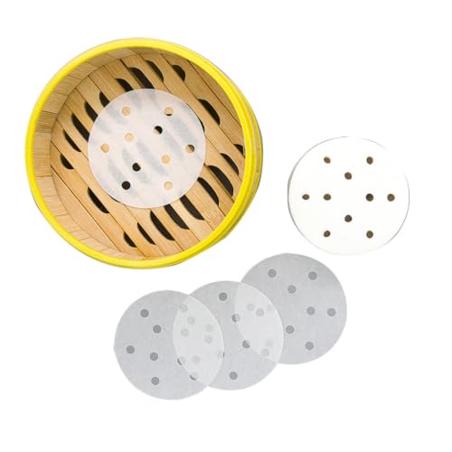 SEIWEI 100pcs 3 inch Air Fryer Parchment Paper Bamboo Steamer Paper Liners, Round Perforated Parchment Paper Sheets, Heat Resistant Non-stick Basket Mat, Perfect for Dumpling Steaming, Baking, Cooking - size: 3 inch