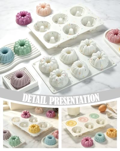 Jello Mold, 3pcs Silicone Fluted Tube Cake Pans, 6-Cavity Non Stick Silicone Baking Molds for Cupcake, Donuts,Muffin, Cornbread, Brownie, Jellies (Confetti) (Castle-White-3pcs) - size: 3 pieces-Castle-White