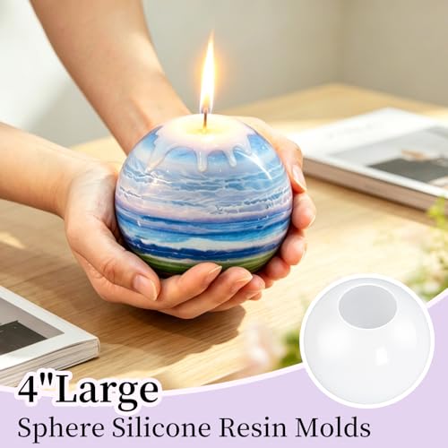 4 Inch Resin Sphere Mold, Seamless Large Round Ball Silicone Mold - color: Sphere Resin Molds