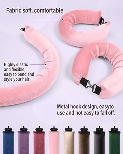 Heatless Hair Curler Overnight Curls-3 Pcs No Heat Curling Blowout Rod to Sleep In,Hair Rollers with Satin Scarf - color: Pink