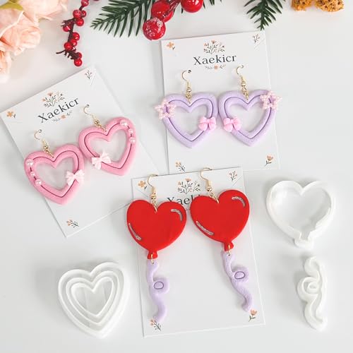 Xaekicr Heart Balloon Polymer Clay Cutters Set – 3Pcs Clay Earring Cutters for DIY Jewelry, Love Shape Clay Tools and Polymer Clay Molds - color: V color