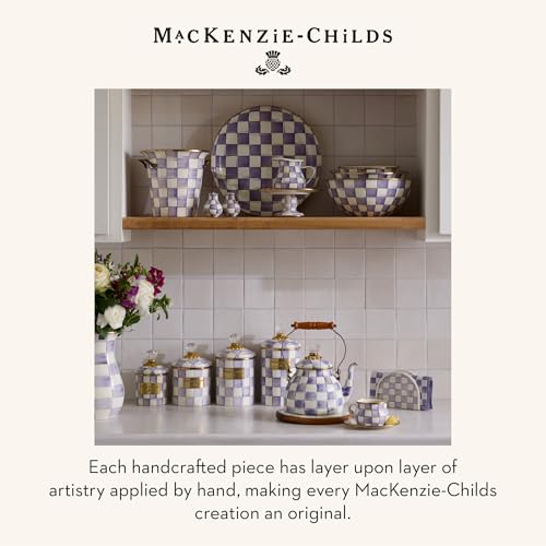 MACKENZIE-CHILDS Pedestal Platter, Large, Purple-and-White Violet Check - color: Violet Check, size: Large