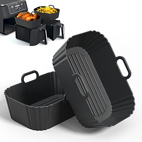 Silicone Air Fryer Liners 2 Pack for Ninja 8-10 QT Dual Air Fryers - color: Black, size: 8-10QT