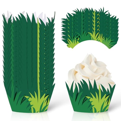 Whaline 36 Pcs Green Grass Cupcake Wrappers Grass Cupcake Liners Decorative Cupcakes Holders for Party Cake Dessert Decoration - style: Green Grass