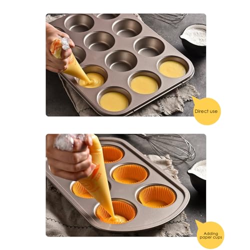 2 Packs Nonstick Round Muffin Baking Pan Tin, 12-Cup Muffin Tin, Cupcake Pans, Cheesecake Pans, Carbon Steel, Gold - color: Gold, size: 12 Cavity Muffin,2 PCS