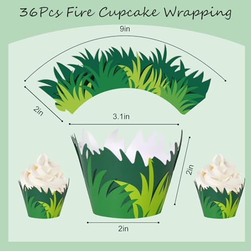 Whaline 36 Pcs Green Grass Cupcake Wrappers Grass Cupcake Liners Decorative Cupcakes Holders for Party Cake Dessert Decoration - style: Green Grass
