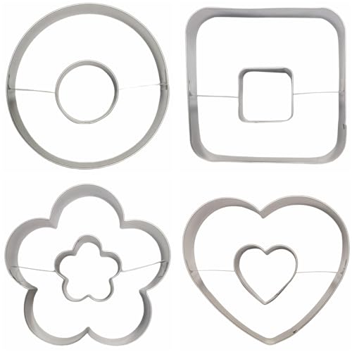 Linzer Cookie Cutters Set Stainless Steel 4Pcs（Round+Square+Heart+Flower）