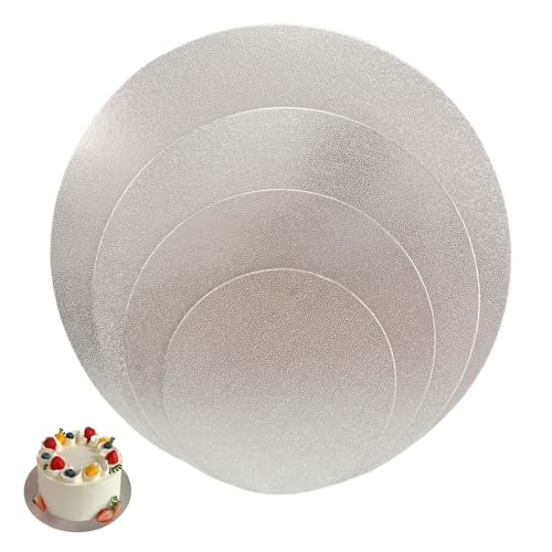 Silver Cake Boards 4 Pack, 6 8 10 12 Inch Round Cardboard Cake Base - color: Silver