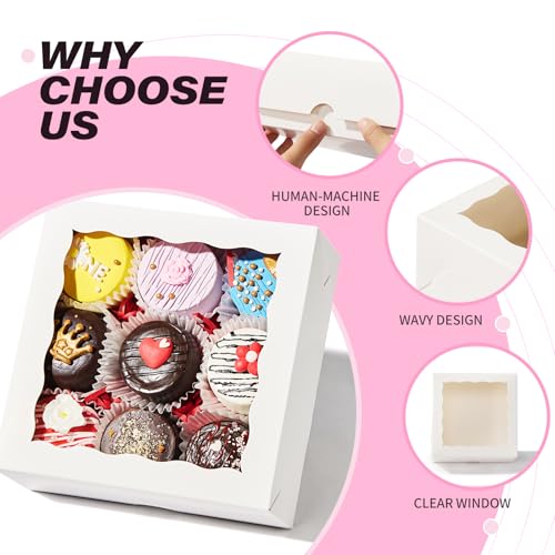 6"x6"x2½ 20PCS White Bakery Boxes with Window