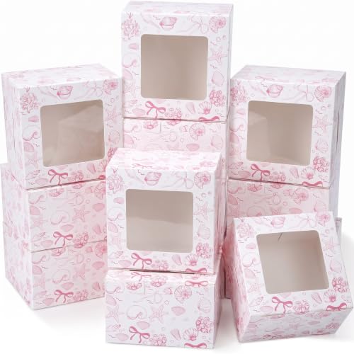 50 Pack Pink Seashell Cookie Boxes with Window - color: Pink, size: Seashell