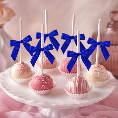 50 Pcs Satin Bows with Twist Ties, 2.5 Inch Gift Wrapping Bows, Royal Blue - color: Royal