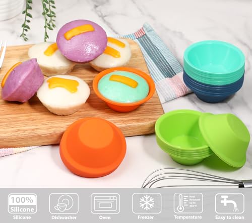 Webake 24 Pcs Platinum Silicone Puto Molder Filipino Medium-Size, 2.75" Reusable Puto Baking Cup for Steamer, BPA-Free & Non-Stick, Plastic Replacement Baking Cup, Great for Bite-Size Muffin, Tart - size: 2.75"