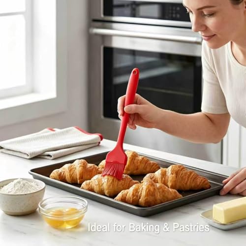Silicone Basting Brush 2 Pack with Steel Core, Heat Safe BBQ Pastry - color: Red