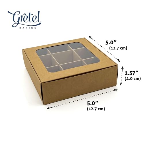 20-Ct Kraft Treat Boxes, 5x5x1.57in, Window & Dividers - color: Kraft, size: 5 x 5 x 1.57 in (9 compartments)