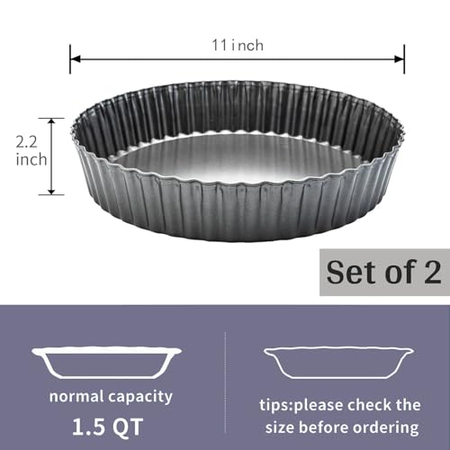 11 x 2 Inches Deep Dish Tart Pan Set of 2, Nonstick Tall Tart Quiche Pan, Carbon Steel Deep-dish Pie Pan with Removable Loose Bottom for Baking Thanksgiving Christmas - size: 11 inch-2 Set