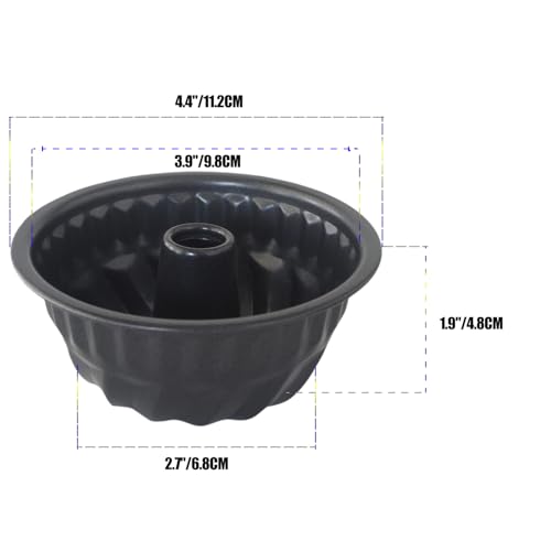 4 Inch Small Fluted Tube Cake Pan, Mini Nonstick Kugelhopf Mold - color: Black