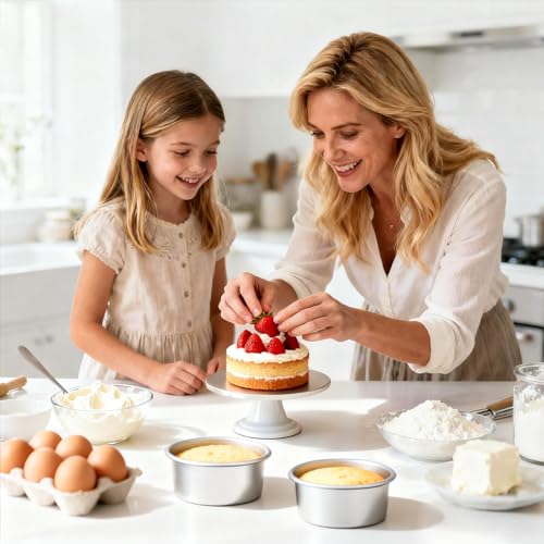 Beasea 4 Inch Cake Pans Set, 3 Pack Aluminum Alloy Mini Round Cake Pans with Removable Bottom, Individual Cheesecake Mold Tin for Baking - size: 4 Inch