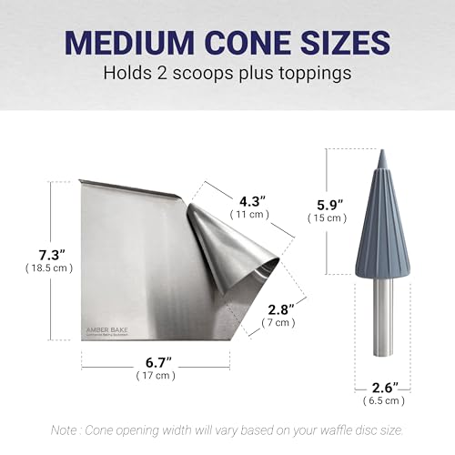 Professional Waffle Cone Roller Pizzelle Roller, Krumkake Cone Roller, Stainless steel, with Silicone sleeve (Medium size) | Amber Bake - size: Medium