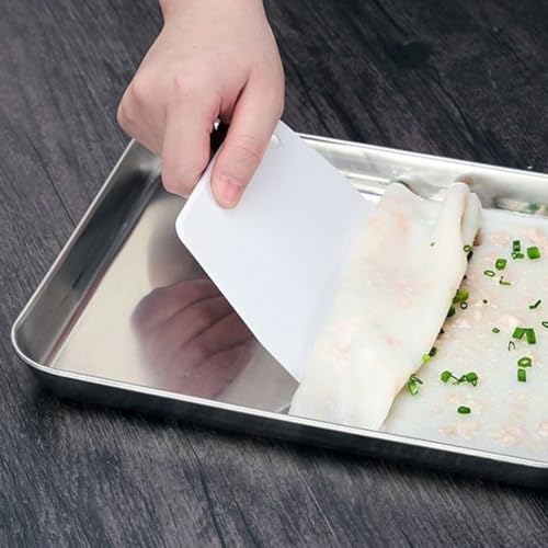 BESTOYARD Stainless Steel Rice Roll Tray Rectangular Steamer Pan 10.43 X 8.07 X 0.47 in Flat-Bottom Baking Sheet with Gripper and Scraper for Homemade Rice Noodles Serving and Kitchen Use