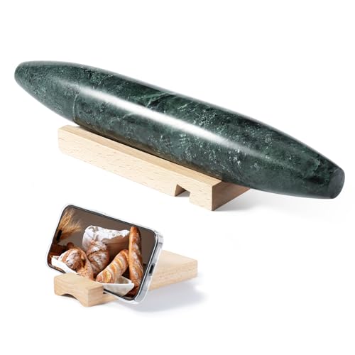12inch Natural Marble Rolling Pin for Baking, Tapered French Dough Roller - color: 12"x1.97"-Green
