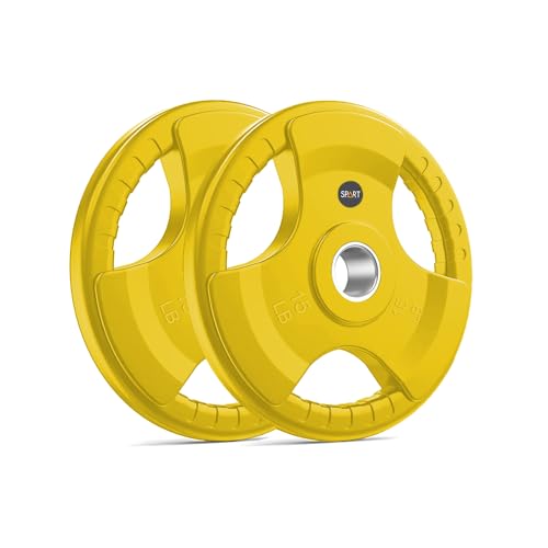 SPART 2-Inch Color Rubber Coated Olympic Grip Plate in Pairs or Single for Strength Training, Weightlifting and Bodybuilding, Solid Cast Iron Weight Plates for Barbell, 2.5LB/5LB/10LB/25LB/35LB/45LB, Two Years Warranty - color: 15LB PAIR