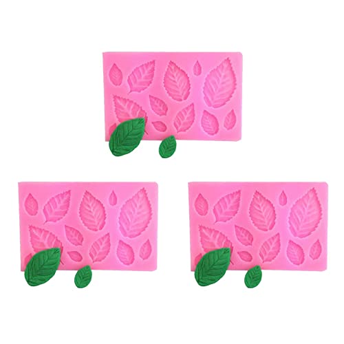 3D Small Leaf Molds Silicone for Sugar Paste, Chocolate, Fondant, Butter, Resin, Polymer Clay, Wax, Soap, Crafting Projects and Cake Decoration Decorating, 3Pcs